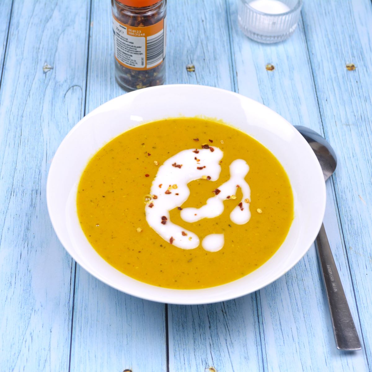 Carrot and Lentil Soup-Served in Bowl With Coconut Milk