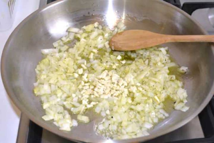Frying Chopped Garlic and Onion in the Pan