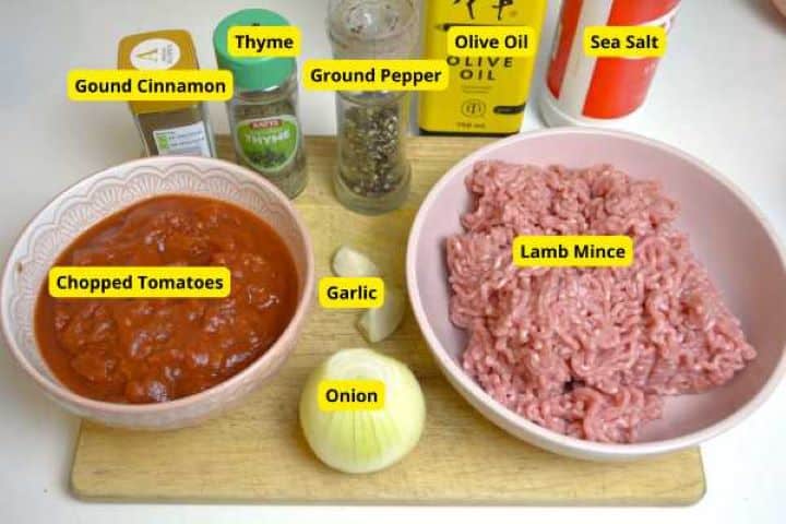 Greek Moussaka Meat Sauce Ingredients on the Table