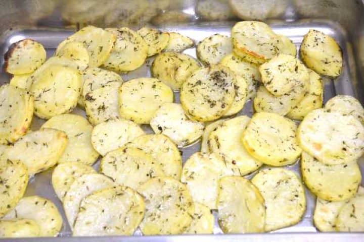 Roasted Potato Slices in the Baking Tray