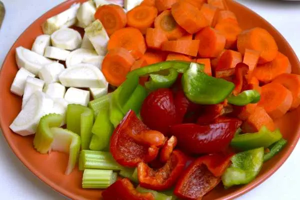 Turkey Spread-Diced Vegetables on the Plate