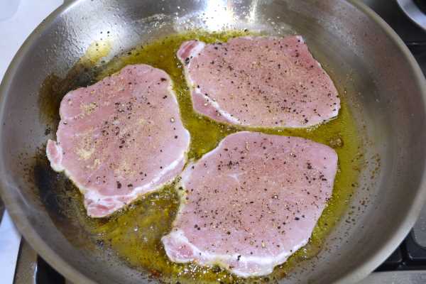 Cheesy Pork Chops-Frying Chops in the Pan