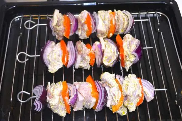 Oven Cooked Chicken Kebabs-Chicken and Vegetables Skewers on the Oven Grill