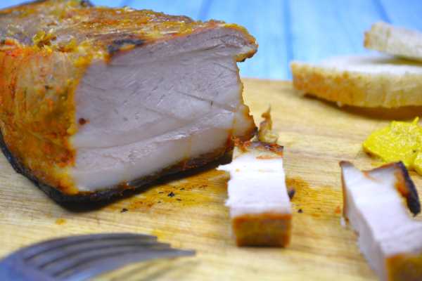 Honey Glazed Pork Belly-Served on Chopping Board With Mustard