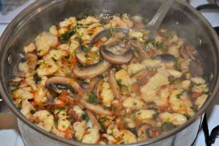 Best Mushroom Soup Recipe-Ready to Serve A pot of hot Hungarian mushroom soup with chunky mushrooms and tender egg dumplings.