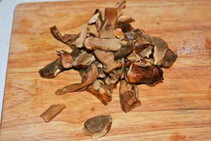 Best Mushroom Soup Recipe-Soaked Wild Mushrooms Rehydrated dried wild porcini mushrooms soaking in warm water for mushroom broth.