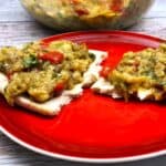 Greek Egplant Dip-Spreaded on Pita Bread on the Plate