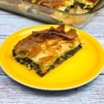 Feta and Spinach Filo Pastry Served on Yellow Plate