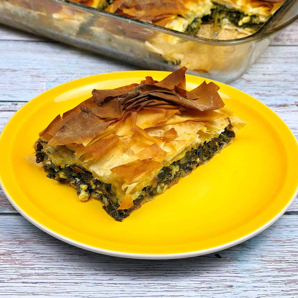 Feta and Spinach Filo Pastry Served on Yellow Plate