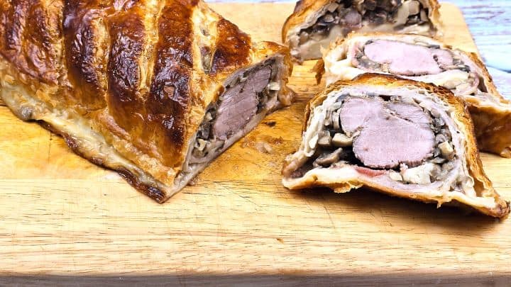 Pork Wellington Slices on Cutting Board
