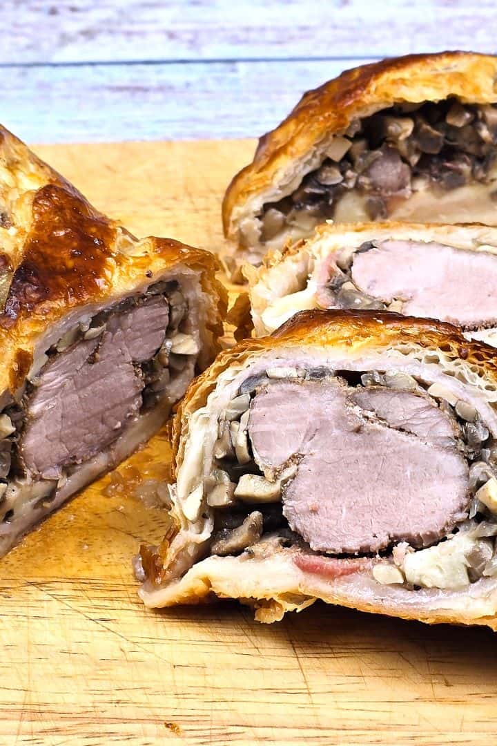 Pork Wellington Slices Served on Cutting Board