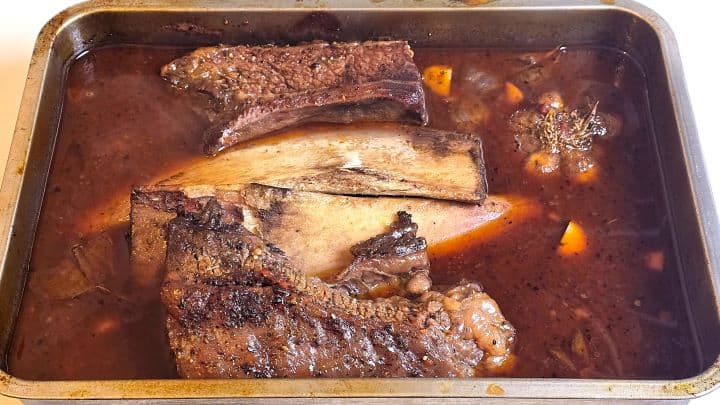 Oven Baked Short Ribs Ready to Serve in the Baking Tray