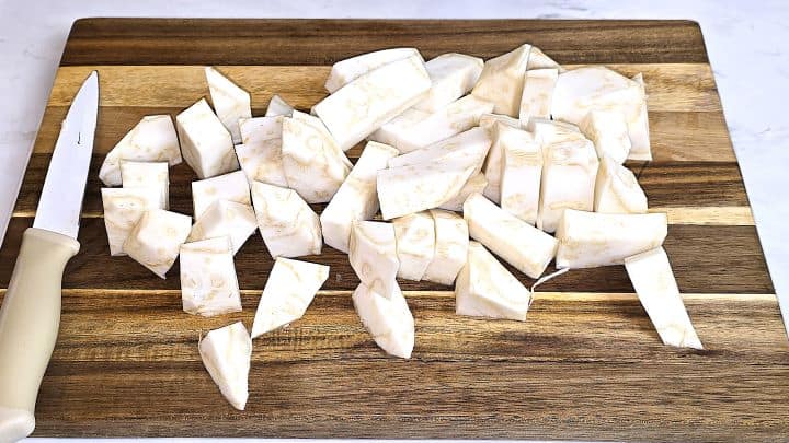 Diced Celery Root on the Cutting Board
