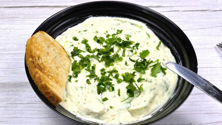 Celeriac Dip Served in Glass Bowl With Toast