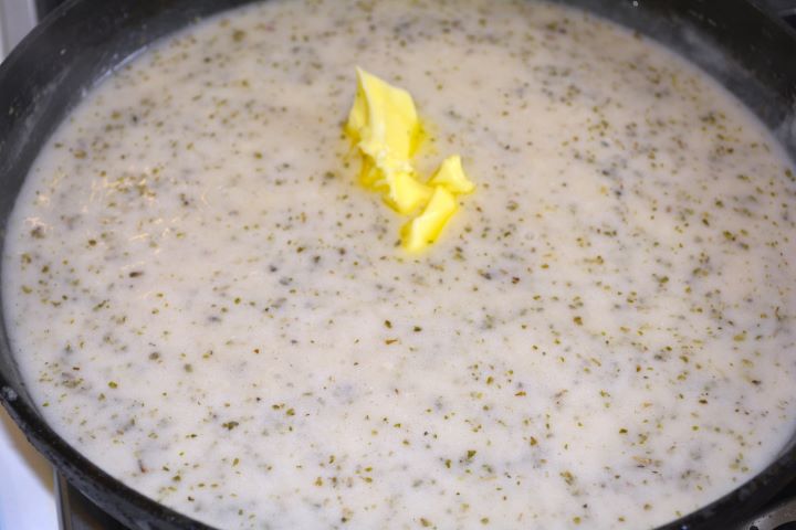 Melting Butter in the Creamy Mixture in the Pan