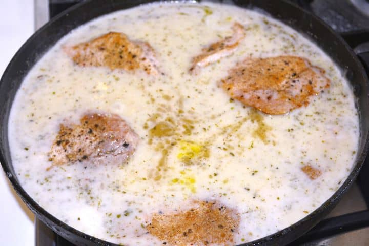 Sauteing Chops in the Creamy Sauce in the Pan