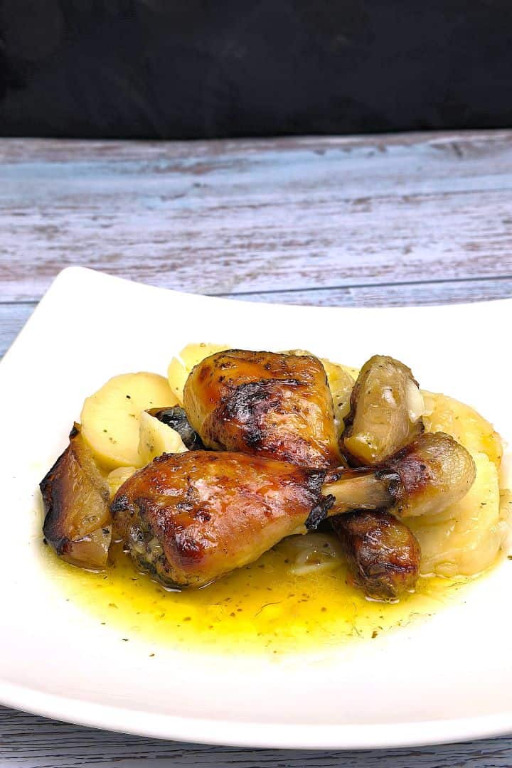 One-Pan Chicken and Potatoes With Apples Served on Plate