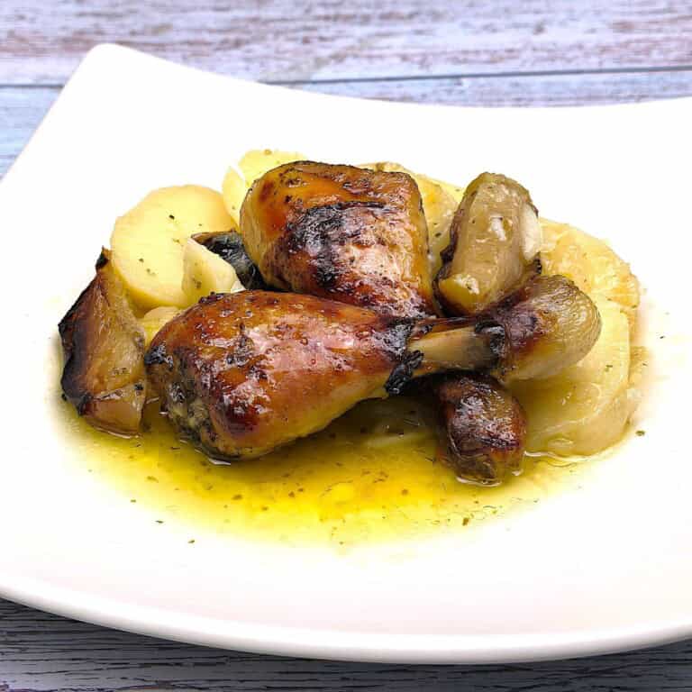 One Pan Chicken and Potatoes Served on Plate