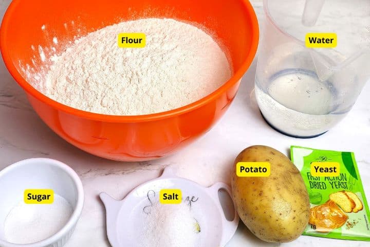 Homemade Potato Bread Recipe Ingredients on the Table