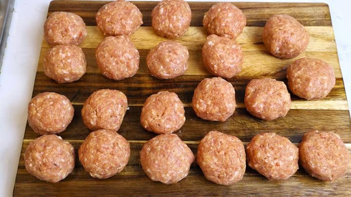 Rolled Meat Balls on the Chopping Board
