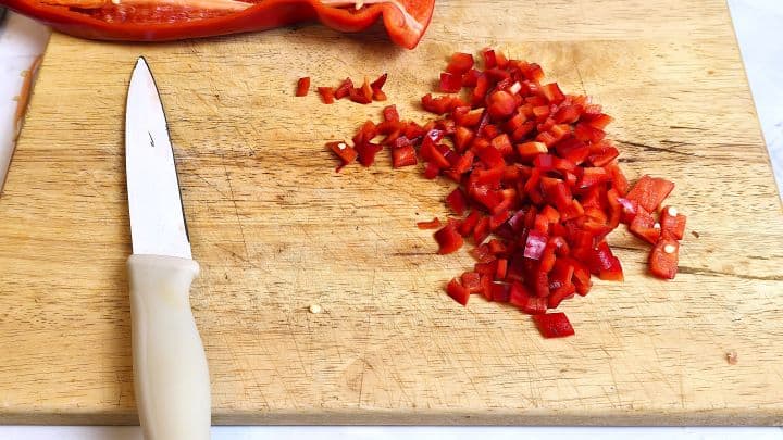 Chopped Red Pepper on the Chopping Board