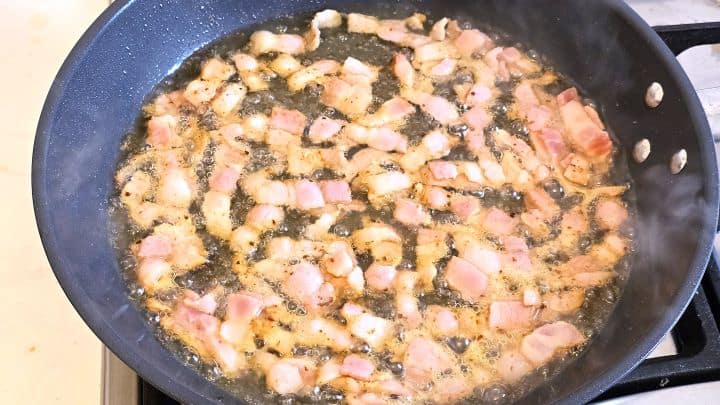 Frying Cut Smoked Bacon in the Pan