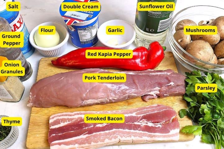 Pork Tenderloin in Creamy Mushroom Sauce Ingredients on the Table