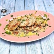 Pork Tenderloin in Creamy Mushroom Sauce Served on Oval Plate