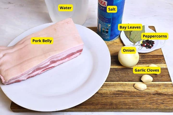 Boiled Pork Belly Appetizer Recipe Ingredients on the Chopping Board