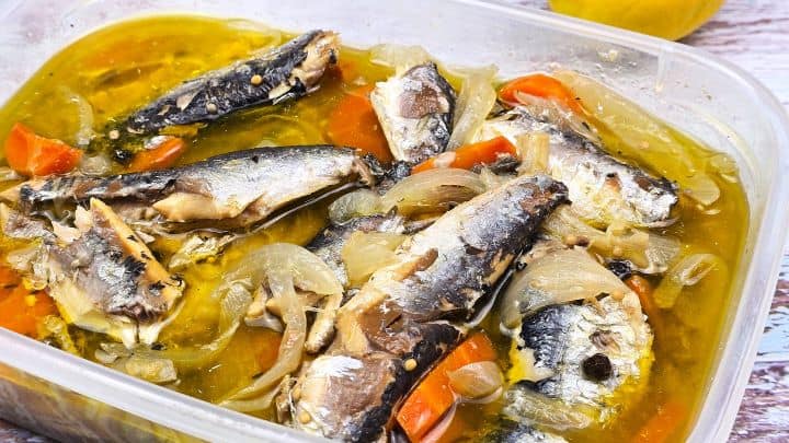 Preserved Sardines Recipe in Olive Oil Served in White Plastic Food Container