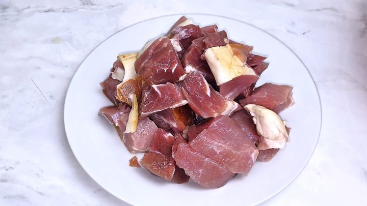 Diced Smoked Pork Ham on the Plate