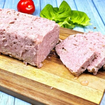 Homemade Pork Spam Slices on the Chopping Board