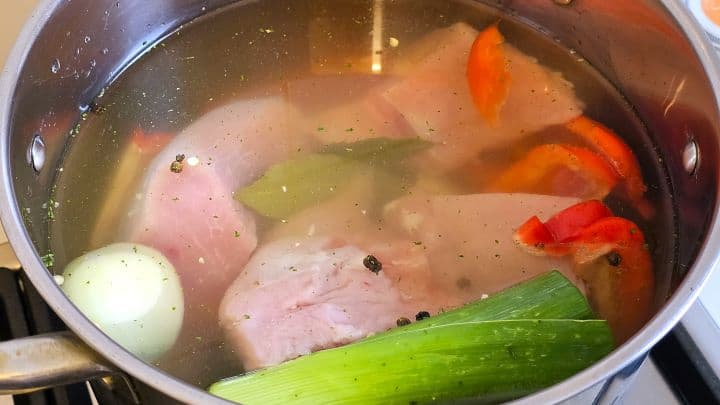 Boiling Turkey Breast and Vegetables in the Pot