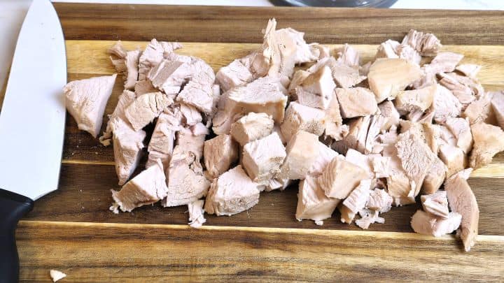 Diced Boiled Turkey Breast on the Chopping Board