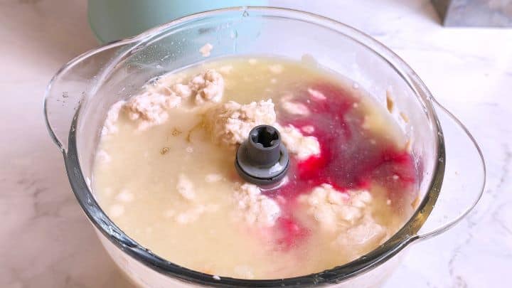 Diced Meat, Vegetable Stock, and Beetroot Juice in the Electric Chopper