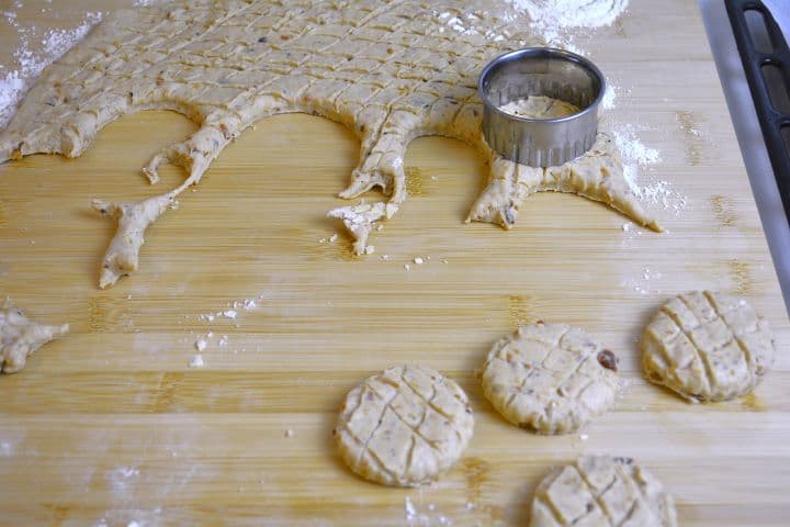 Making Round Shapes From Scones Dough on the Working Table