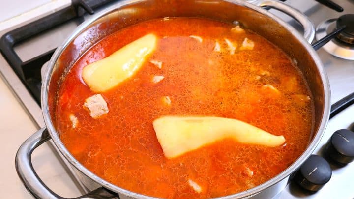 Simmering Pork Stew in the Pan