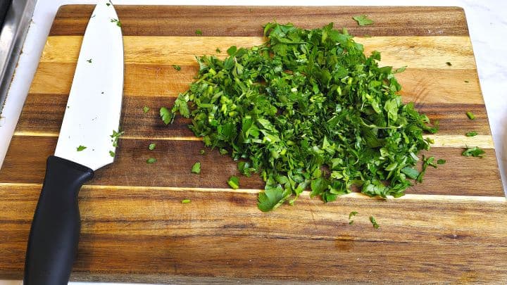 Chopped Fresh Parsley on the Chopping Board