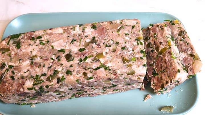 Sliced Homemade Head Cheese and Served on a Plate