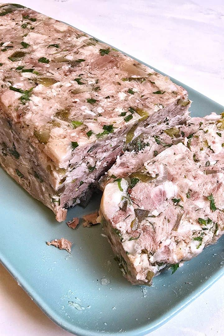 Homemade Head Cheese Sliced and Served on a Plate