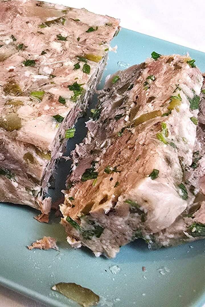 Homemade Head Cheese Sliced and Served on a Plate
