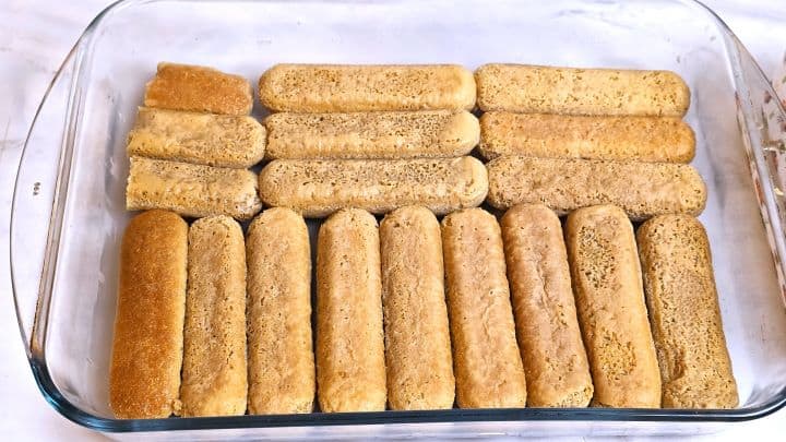 First Layer of Ladyfingers in the Glass Tray