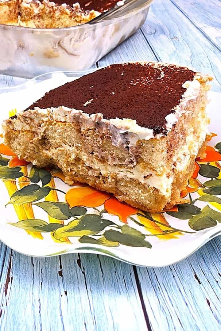 Easy Authentic Tiramisu Slice Served on Plate