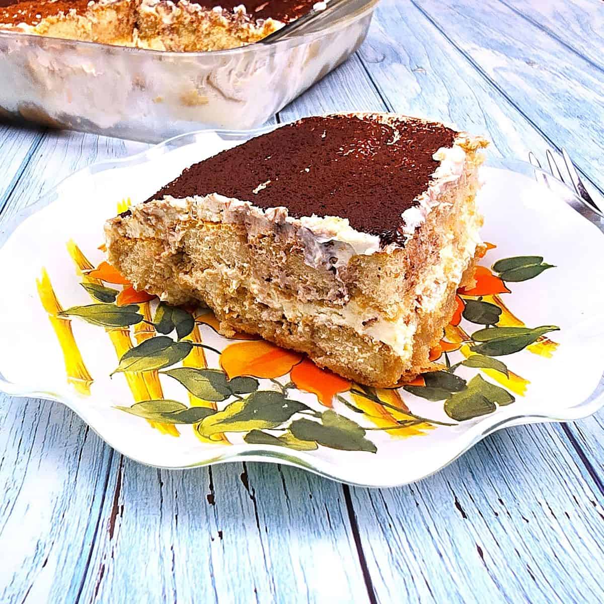 Easy Authentic Tiramisu Slice Served on Plate
