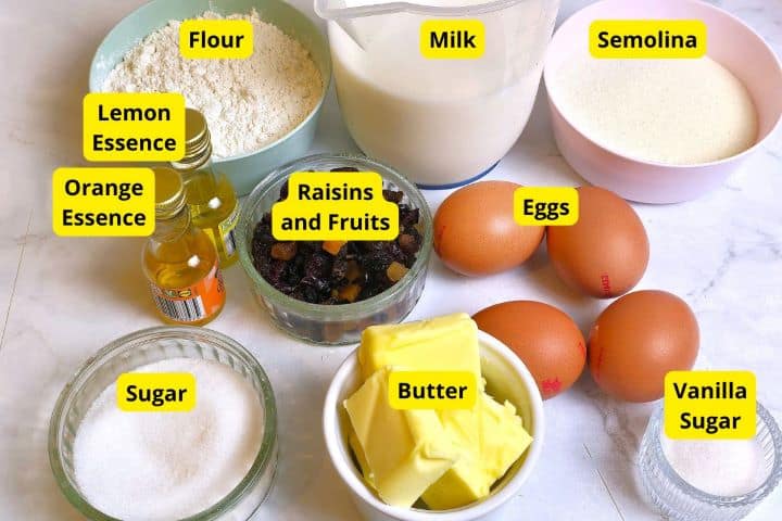 Hungarian Csaszarmorzsa (Shredded Pancake) Ingredients on the Table