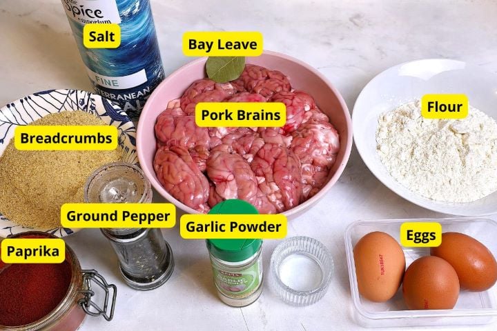 Breaded Pork Brain Recipe Ingredients on the Kitchen Table